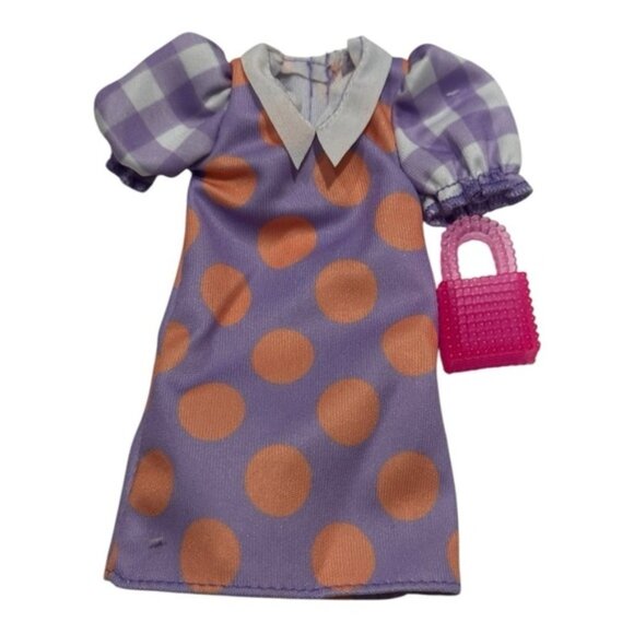 Barbie Clothes Fashionista Polka Dot Dress Purple With Pink Purse - Picture 1 of 5